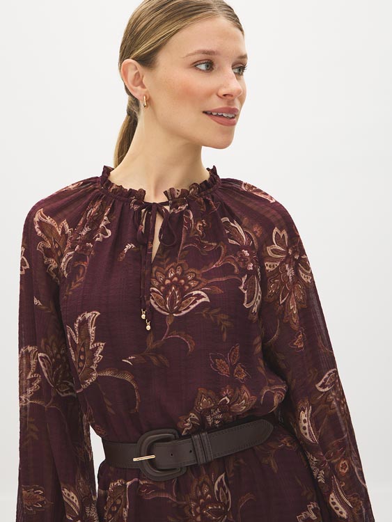 Ruffled Collar Paisley Maxi Dress