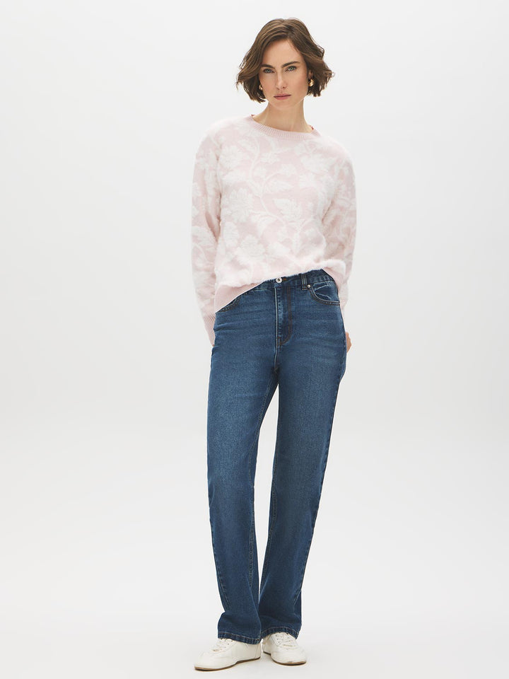 Two-Tone Jacquard Fuzzy Sweater