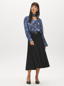 Printed Bow Tie Neck Blouse