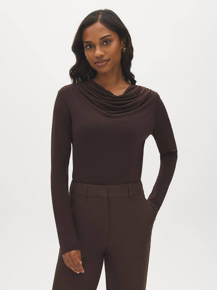Mesh Long Sleeve Cowl Neck Top