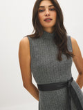 Herringbone Mock Neck Belted Dress