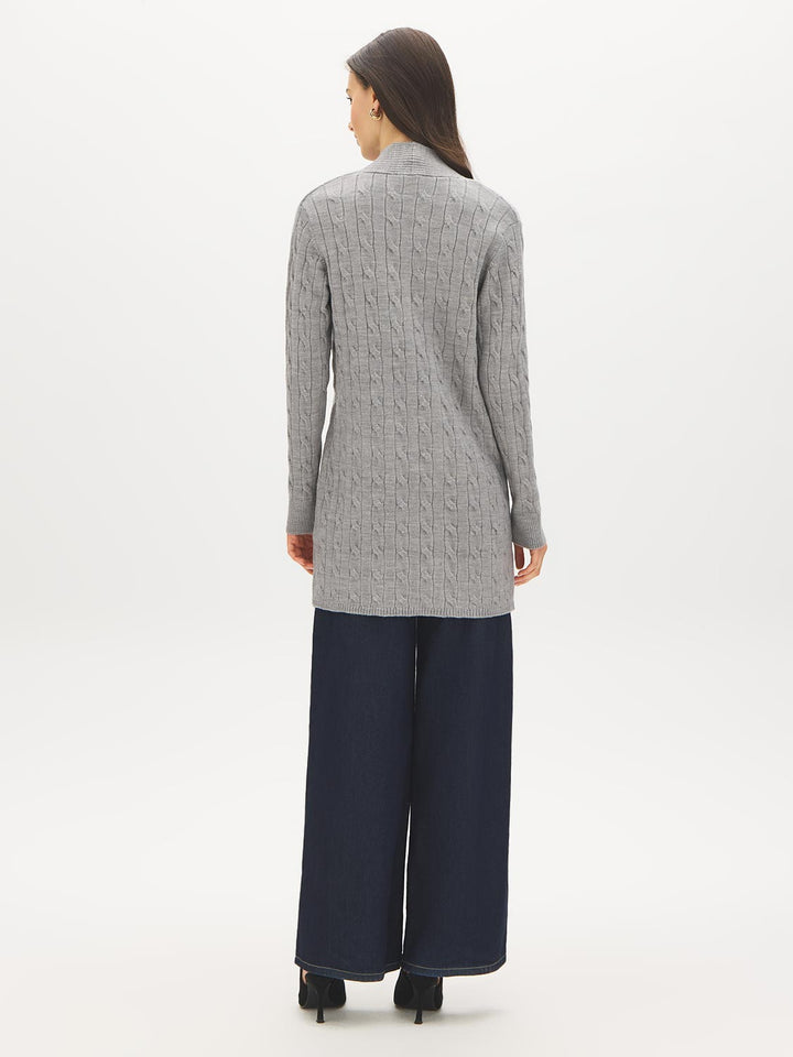 Long Cable Knit Open Cardigan
