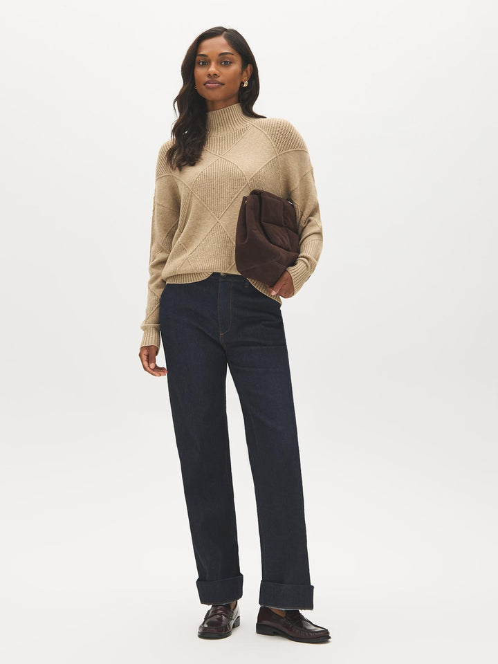 Diamond Pattern Mock Neck Sweater
