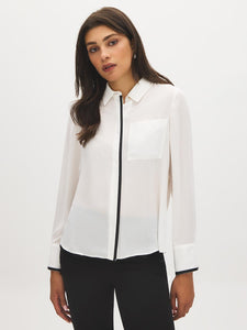 Faux Leather Trim Blouse