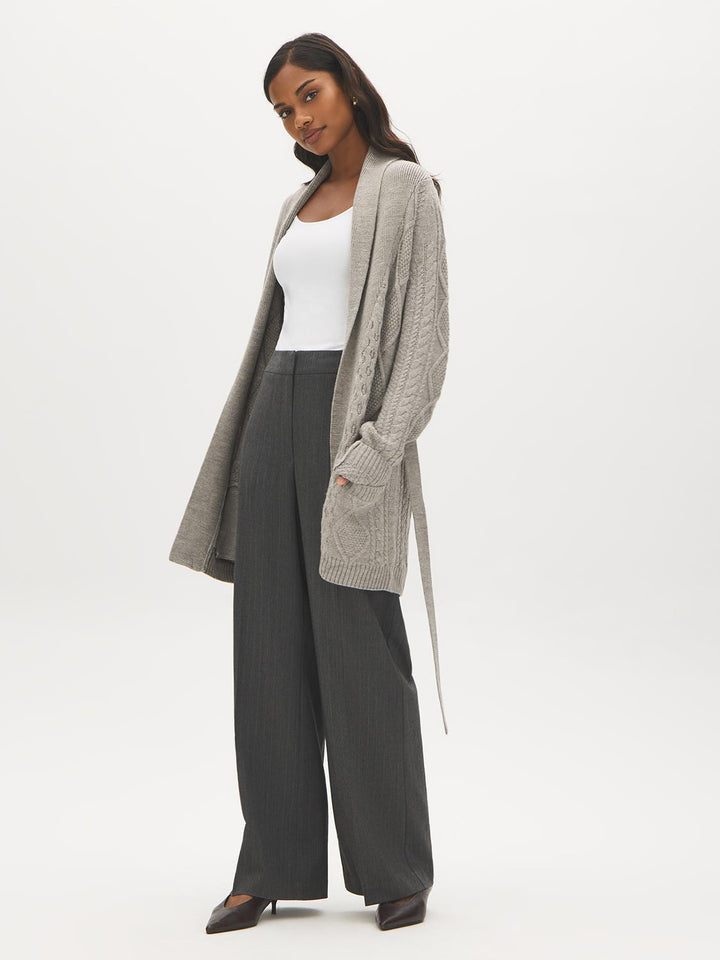 Cable Knit Shawl Collar Duster
