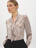Plaid Tie Neck Blouse