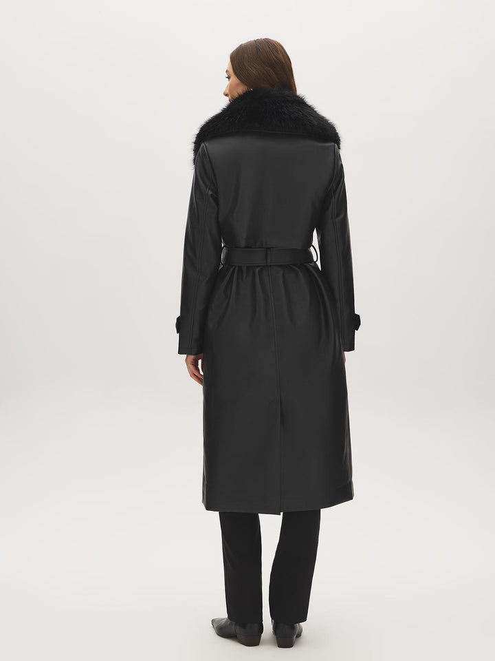 Faux Leather Coat with Faux Fur Collar