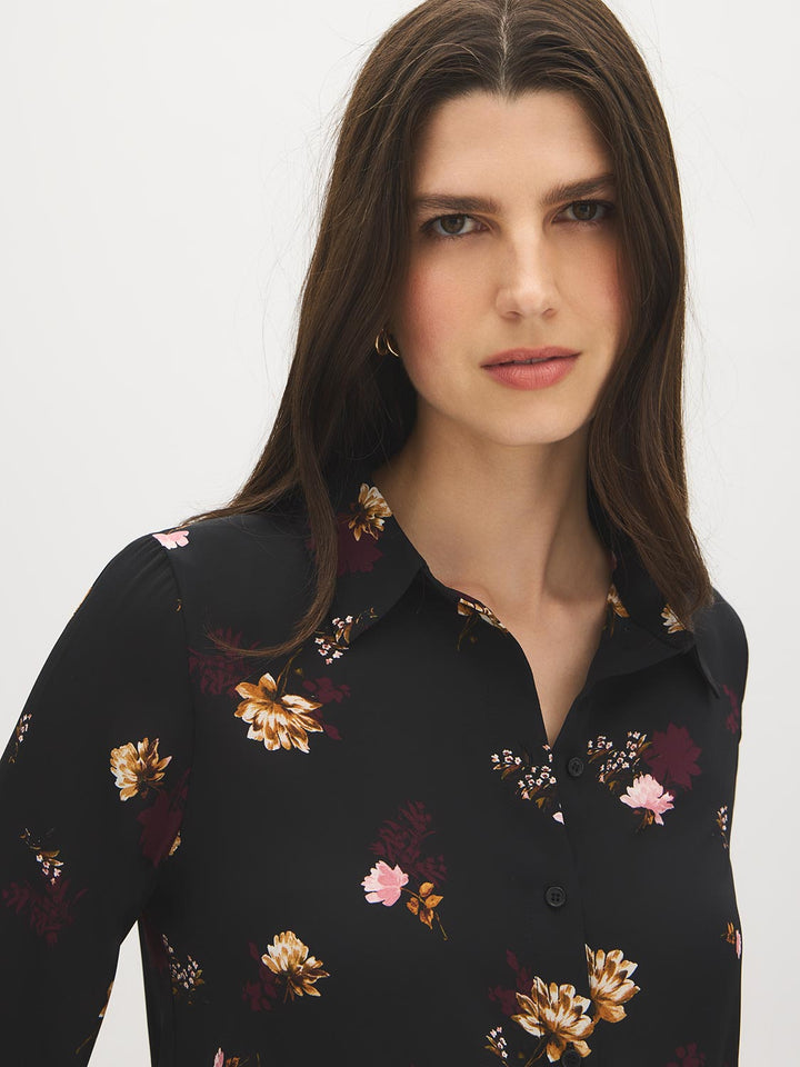 Printed Peplum Drawstring Blouse