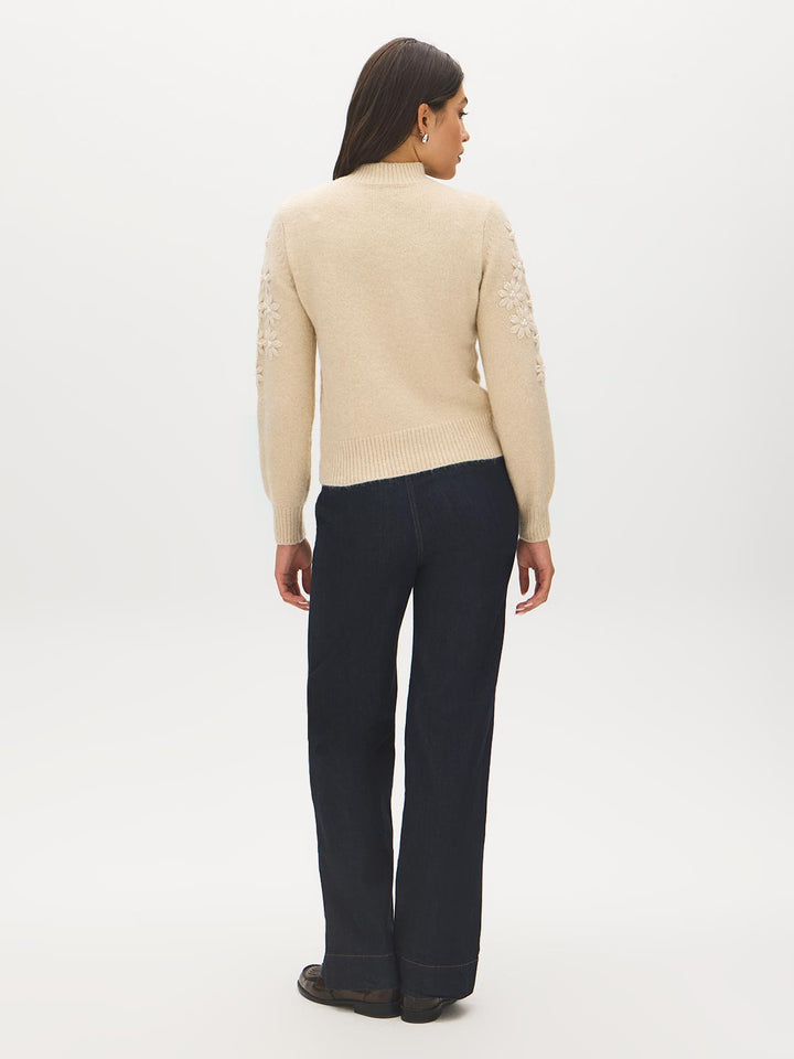 Floral Embroidered Mock Neck Sweater