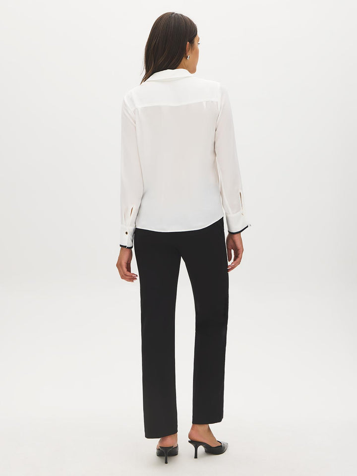Faux Leather Trim Blouse