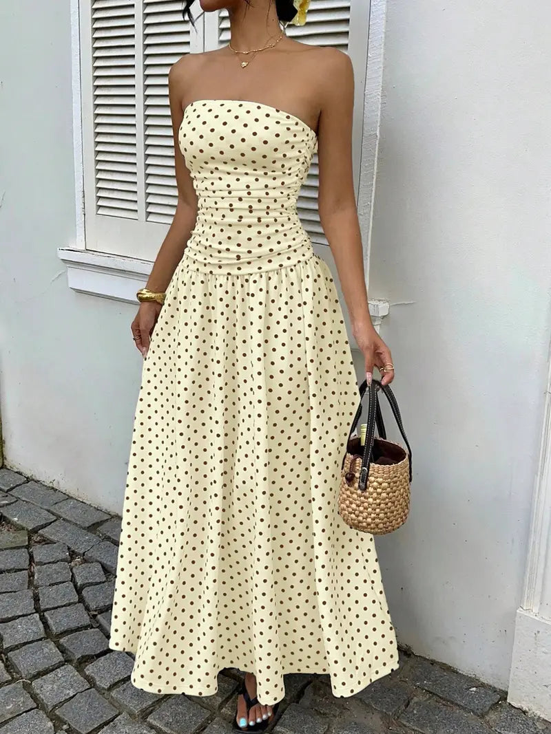 Elegant Polka Dot Halter Maxi Dress