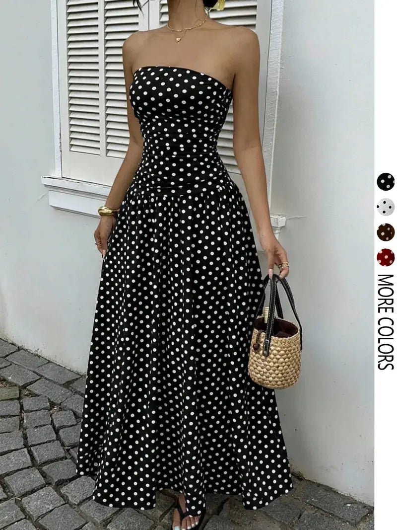Elegant Polka Dot Halter Maxi Dress