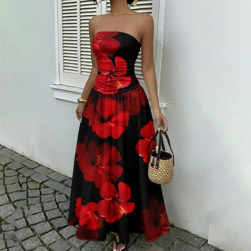 Elegant Polka Dot Halter Maxi Dress