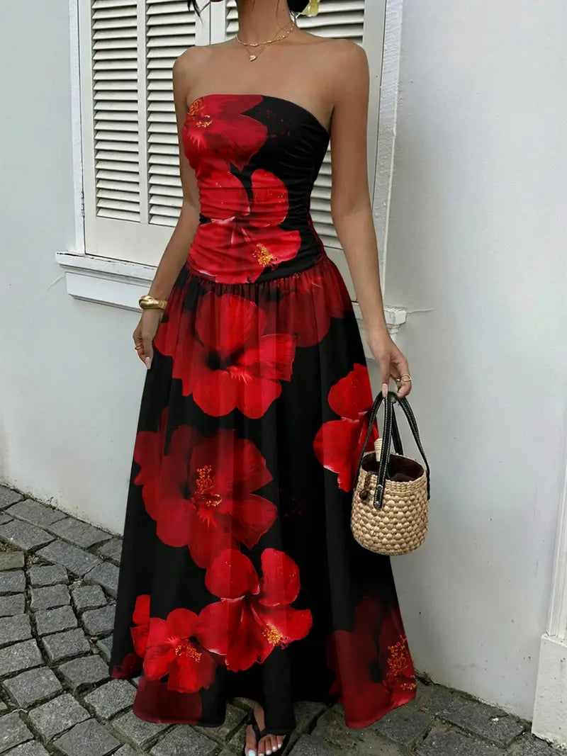 Elegant Polka Dot Halter Maxi Dress