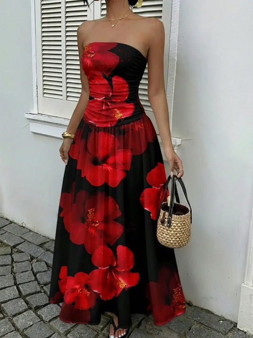 Elegant Polka Dot Halter Maxi Dress