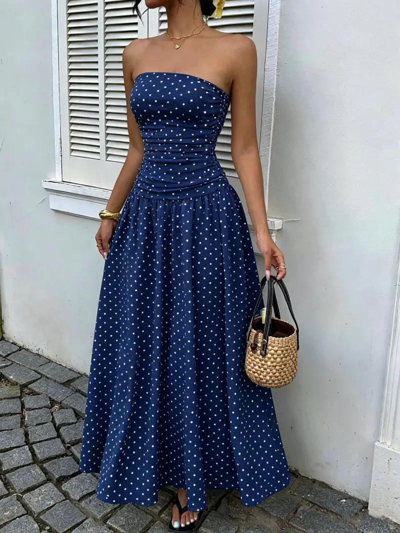 Elegant Polka Dot Halter Maxi Dress