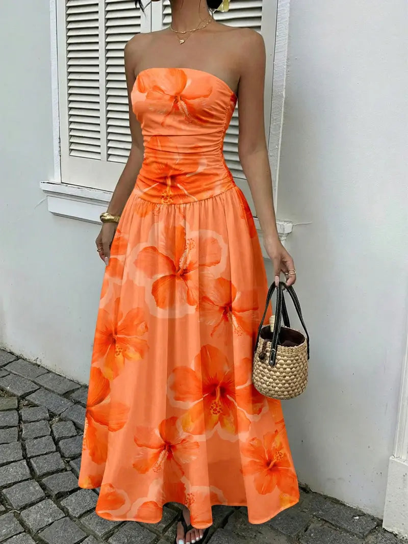 Elegant Polka Dot Halter Maxi Dress
