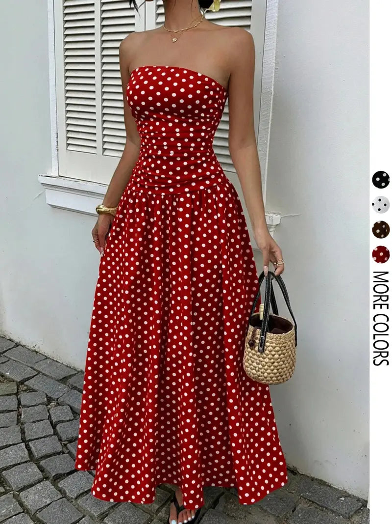 Elegant Polka Dot Halter Maxi Dress
