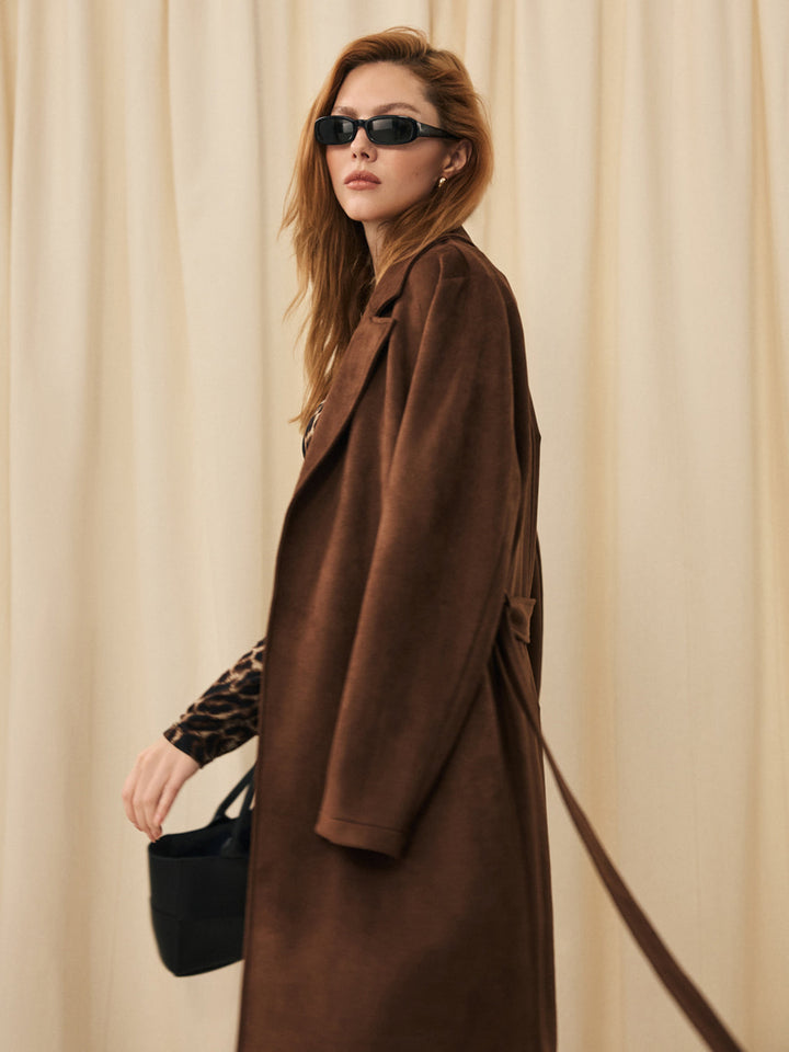 Faux Suede Mid-Length Coat