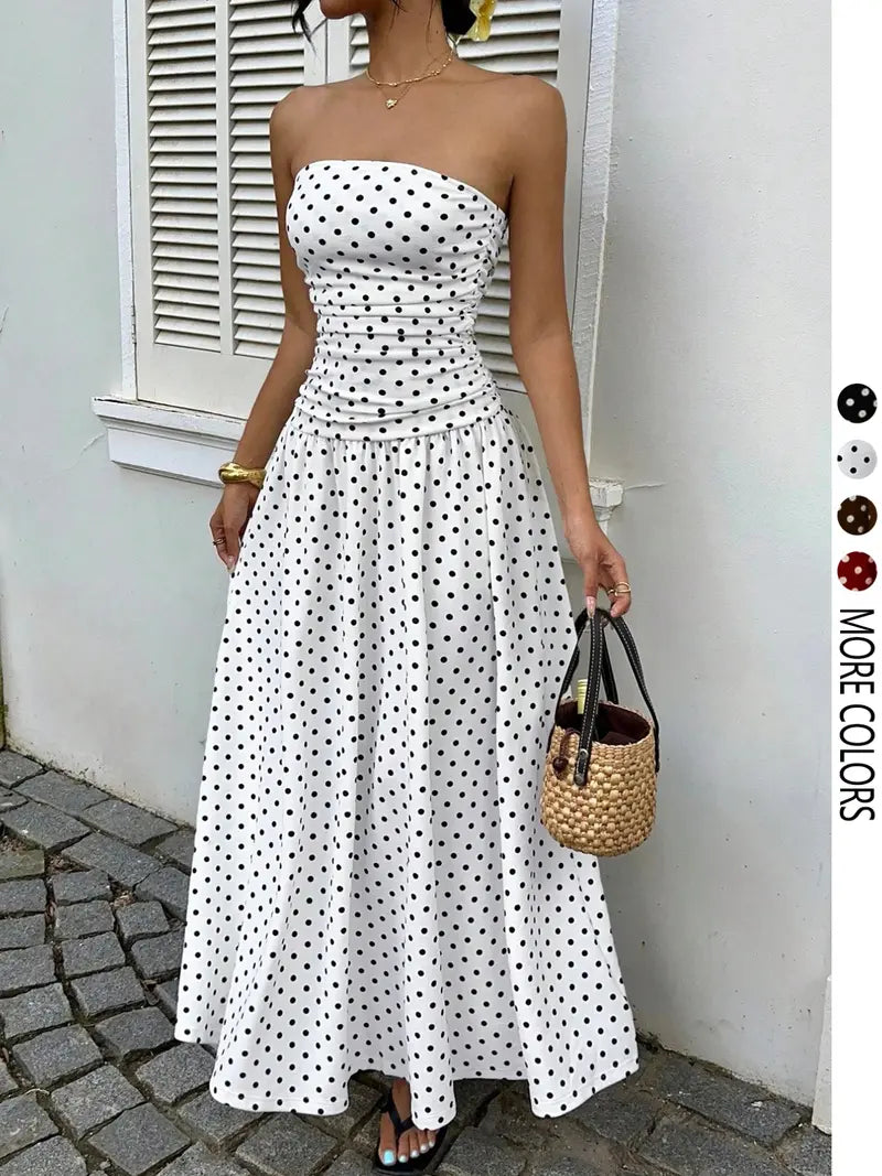 Elegant Polka Dot Halter Maxi Dress