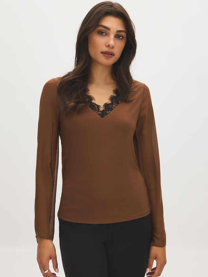 Lace Trim V-Neck Top