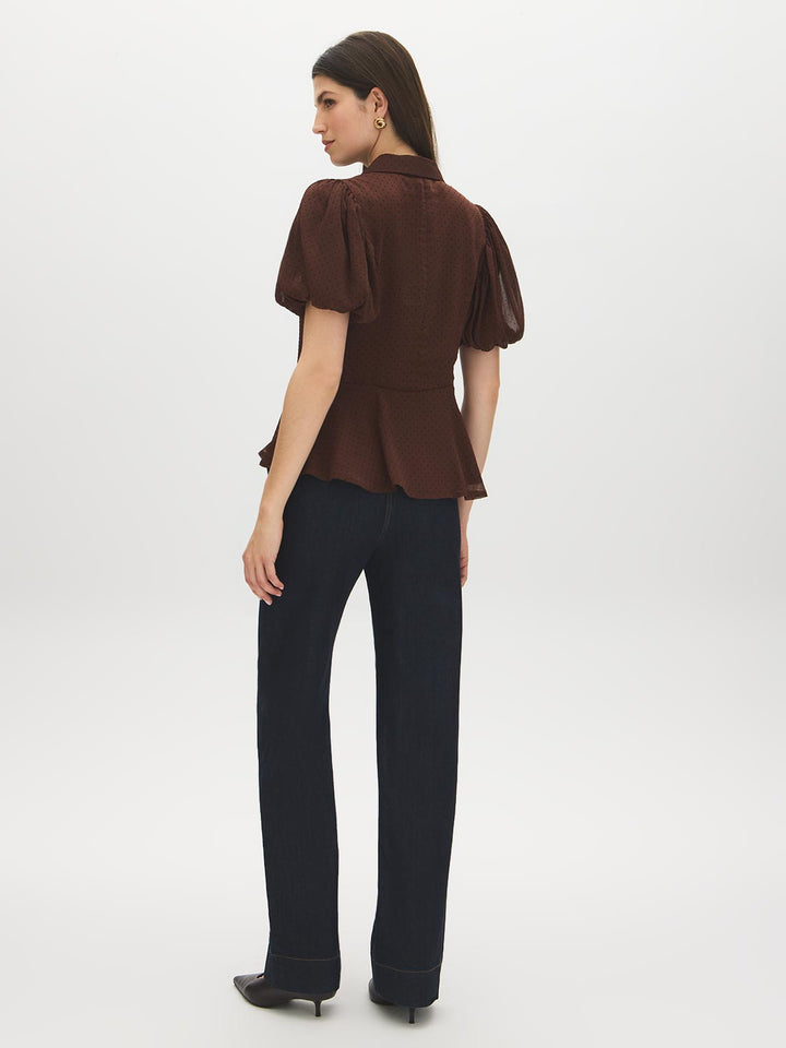 Textured Peplum Short Sleeve Blouse