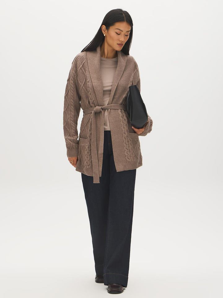 Cable Knit Shawl Collar Duster