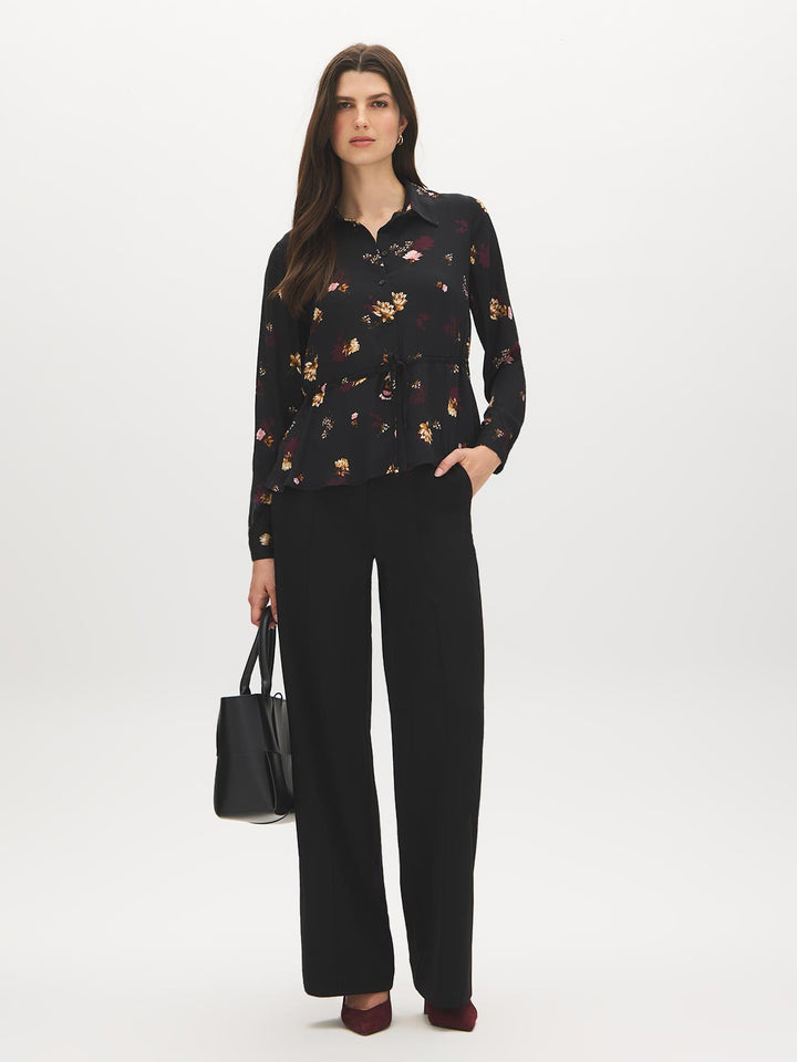 Printed Peplum Drawstring Blouse