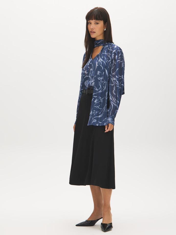 Printed Bow Tie Neck Blouse