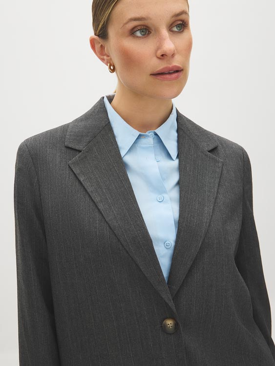 Pinstripe Two-Button Blazer