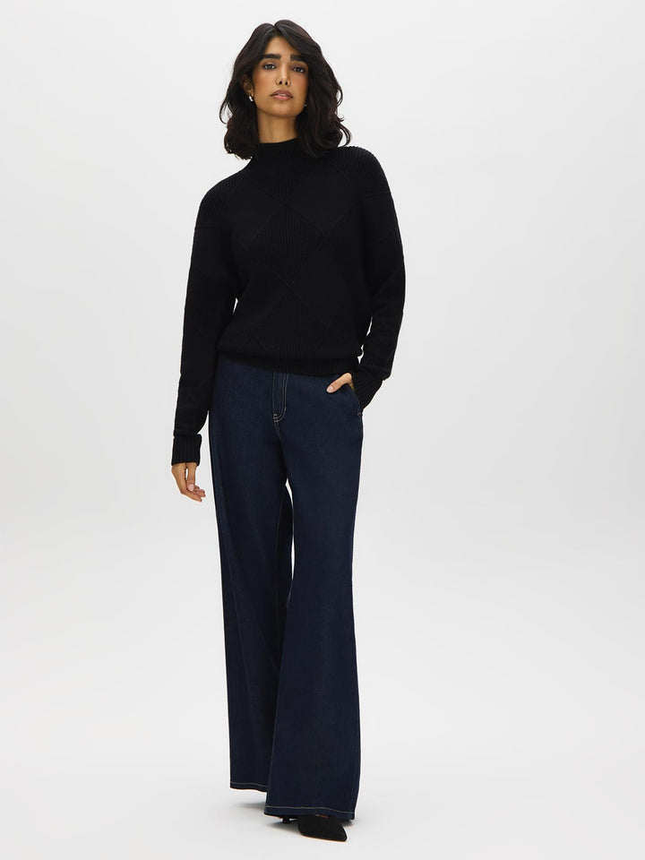 Diamond Pattern Mock Neck Sweater