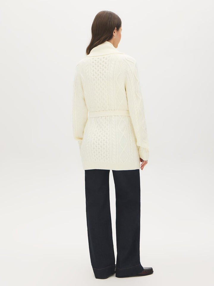Cable Knit Shawl Collar Duster