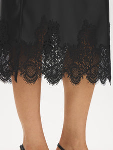 Lace Hem Faux Leather Midi Skirt