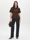 Textured Peplum Short Sleeve Blouse