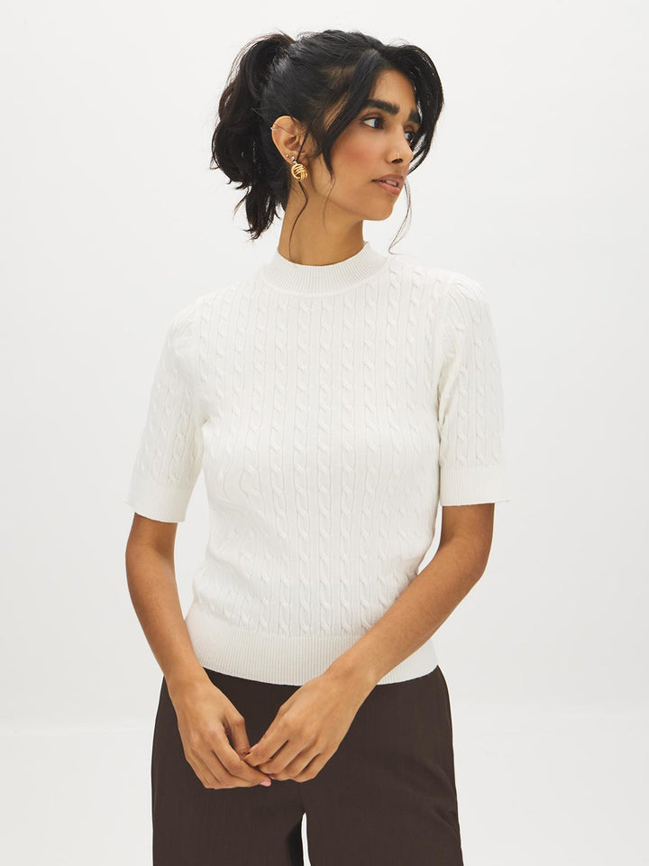 Cable Knit Mock Neck Sweater