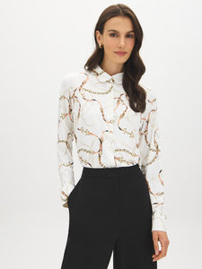 Chain Print Button-Up Blouse