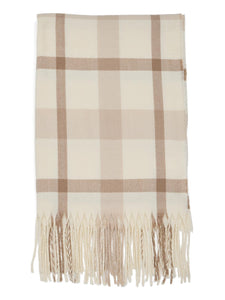 Soft Brushed Plaid Print Scarf with Fringes