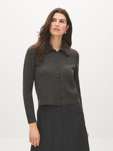 Cardigan with Removable Fur Collar