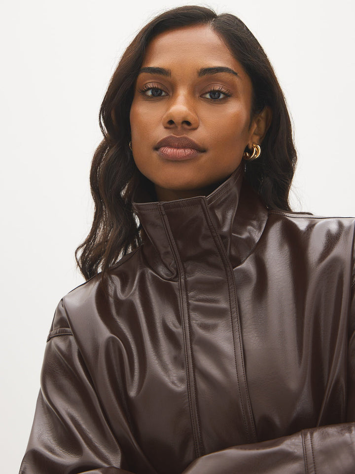 Faux Leather Bomber Jacket