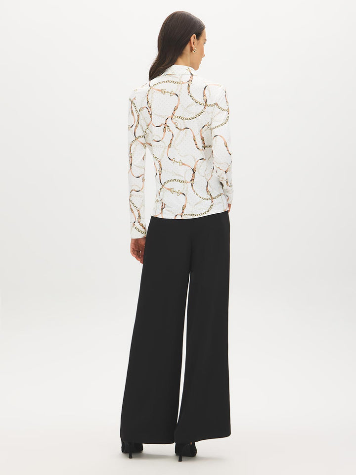 Chain Print Button-Up Blouse
