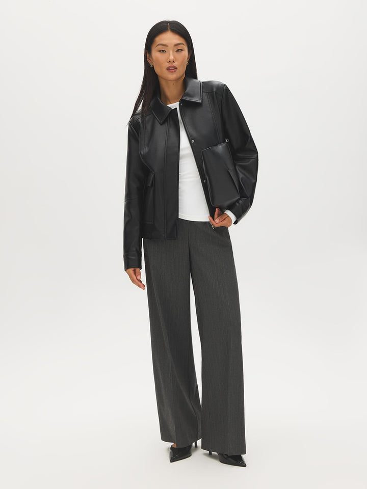 Oversized Faux Leather Utility Jacket