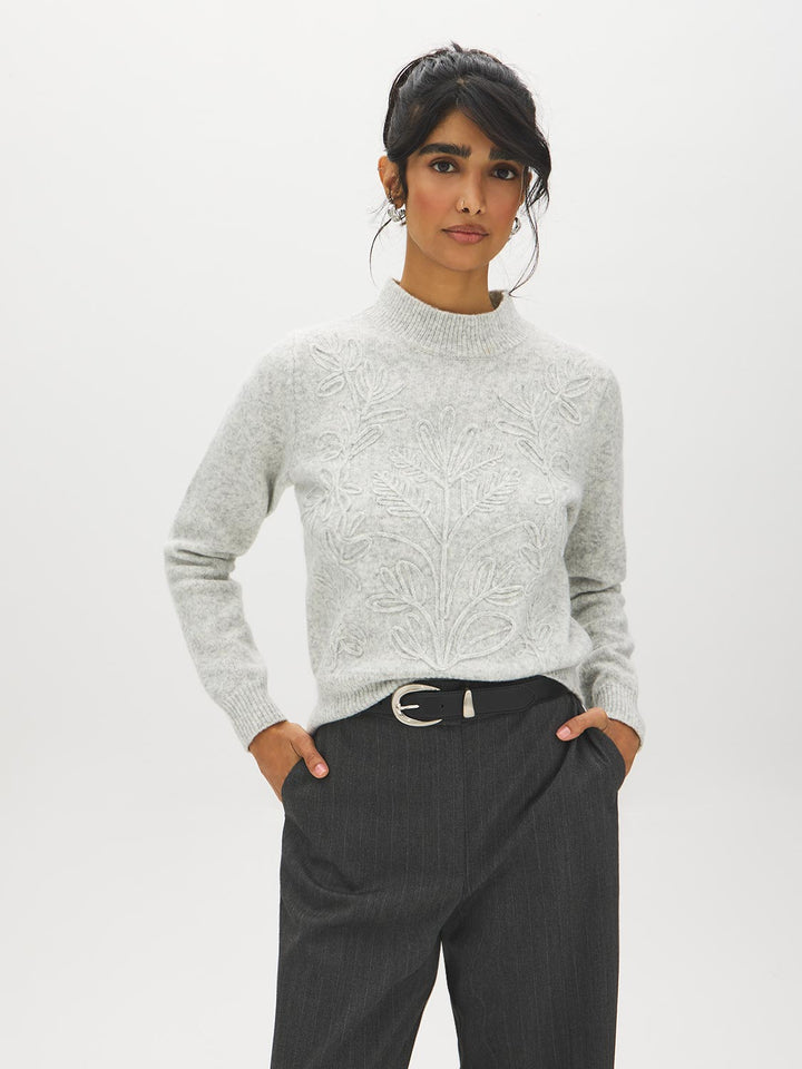 Ribbed Trim Mock Neck Sweater