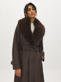 Faux Leather Coat with Faux Fur Collar