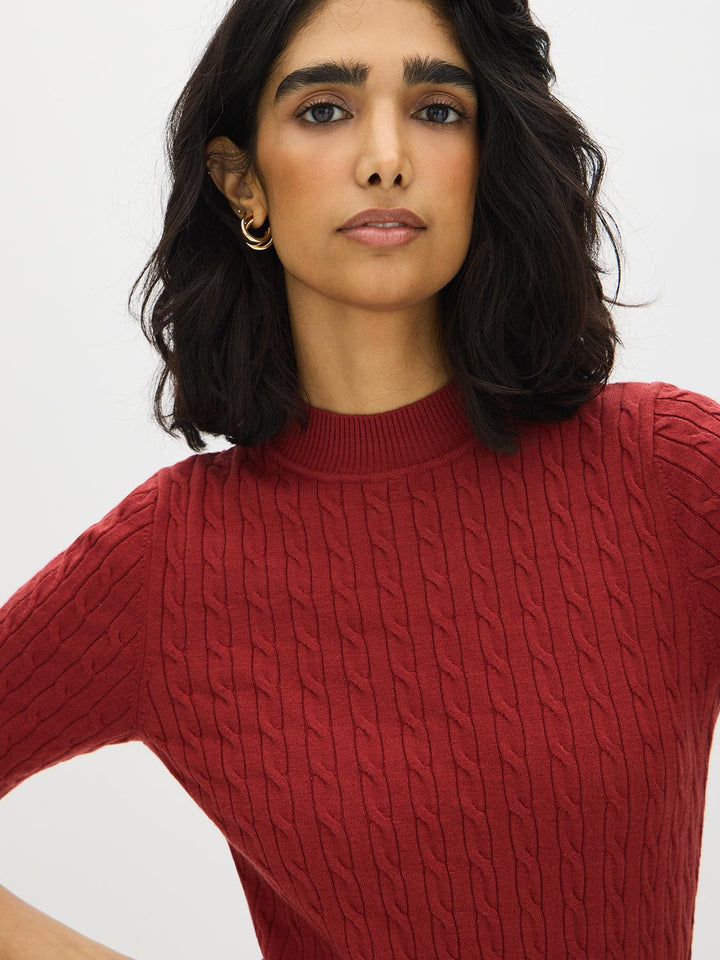 Cable Knit Mock Neck Sweater