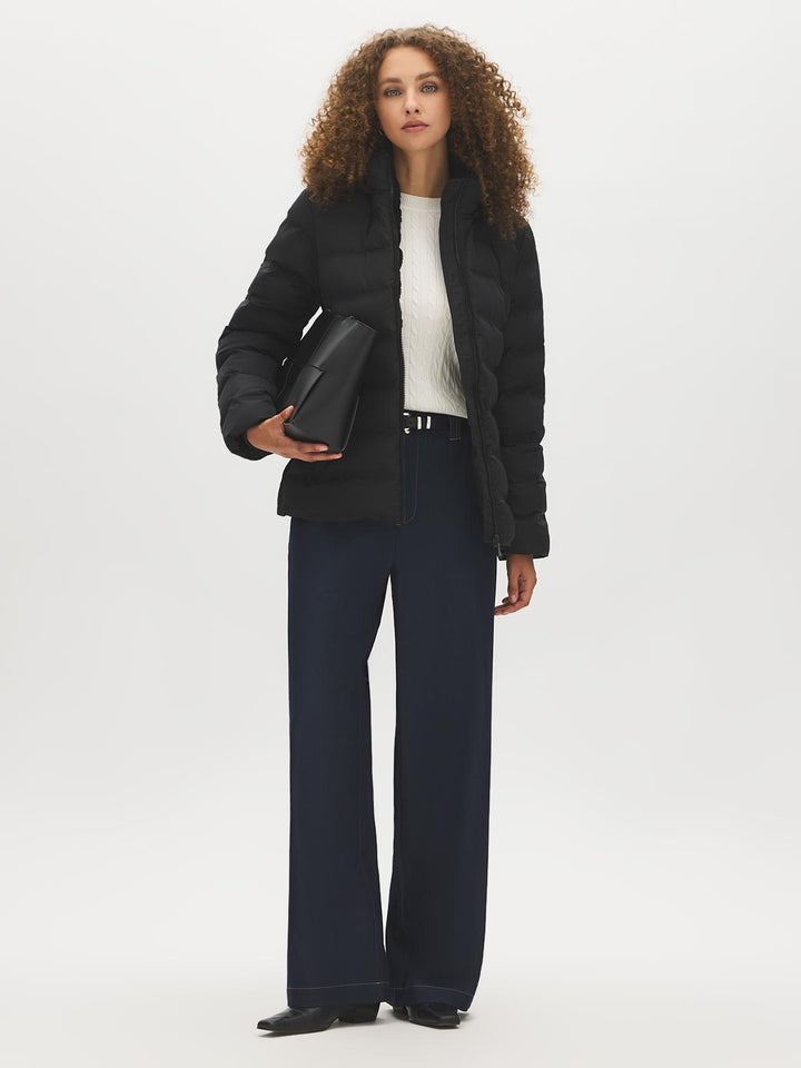 Quilted Belted Puffer Jacket with Faux Fur