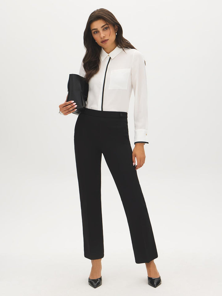 Faux Leather Trim Blouse