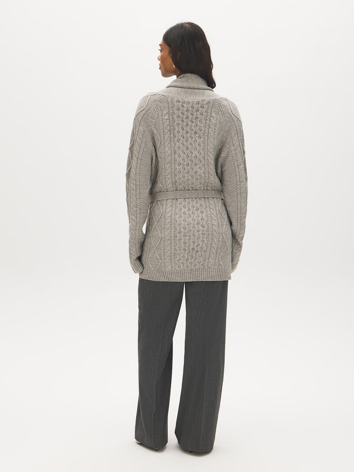 Cable Knit Shawl Collar Duster