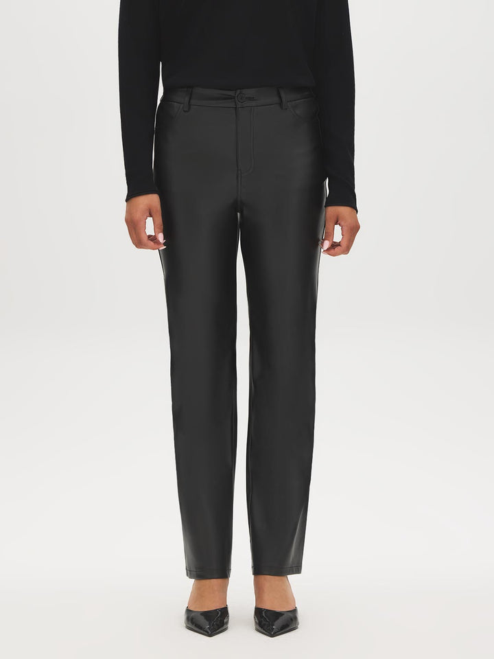 Faux Leather Straight-Leg Pants
