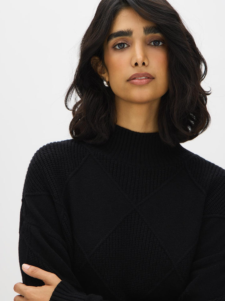 Diamond Pattern Mock Neck Sweater