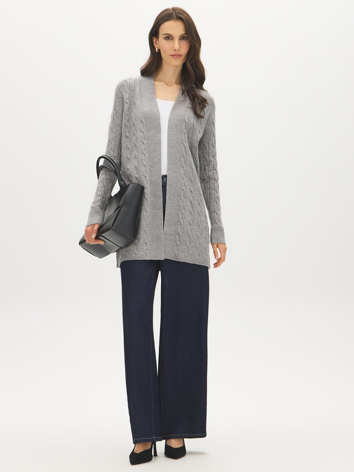 Long Cable Knit Open Cardigan